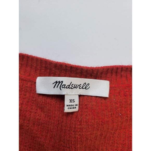 Madewell Wool Alpaca Blend Red Orange 3/4 Button Sweater Womens XS Waffle - Picture 9 of 13